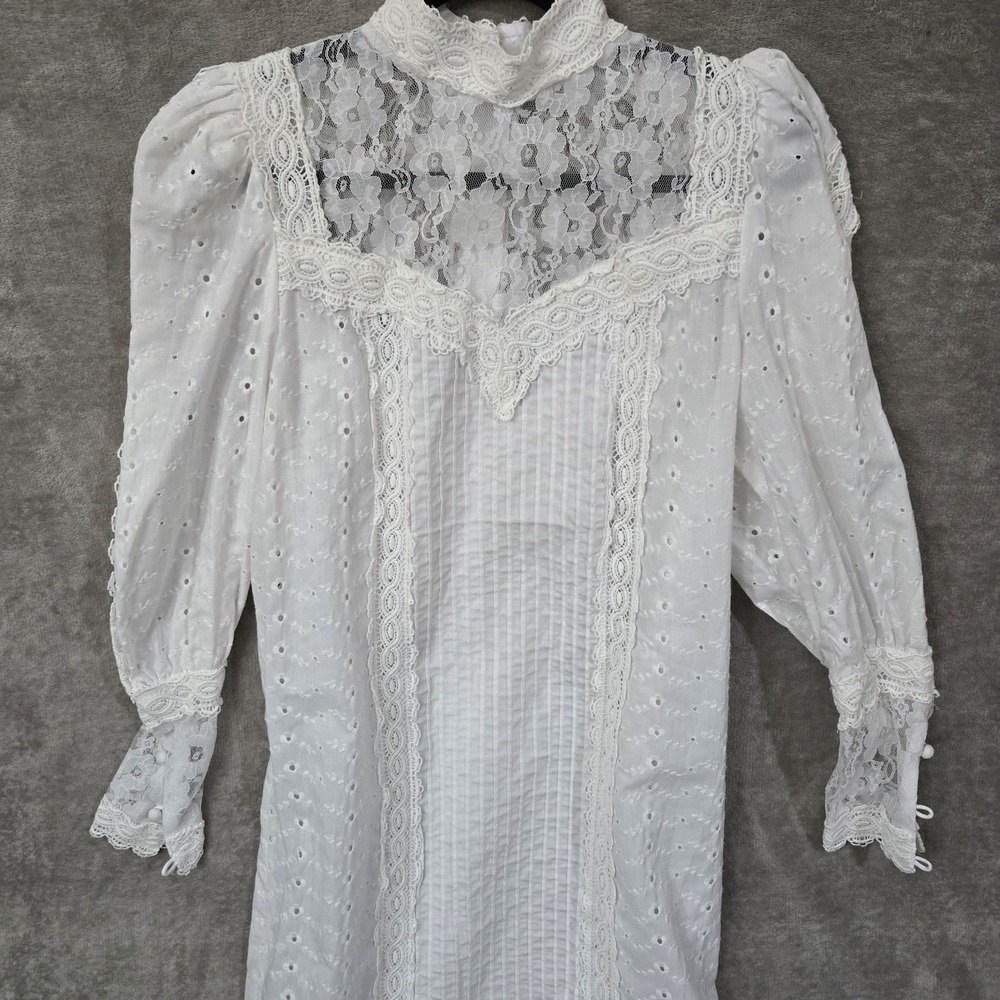 Princess Kaiulani Hawaiian Vintage Lace Dress Womens Medium White Victorian Boho - Picture 5 of 15